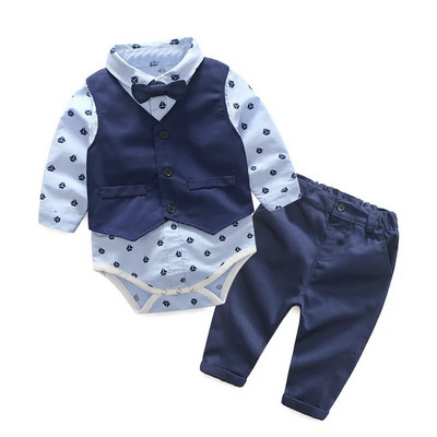 Salopetă pentru băieți Set de îmbrăcăminte Boutique Nou-născut Frumos Cadou de 1-a aniversare Salopetă imprimată Pălărie Set cu funde Tinute nuntă pentru copii