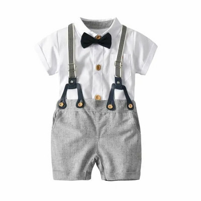 Salopetă pentru băieți Set de îmbrăcăminte Boutique Nou-născut Frumos Cadou de 1-a aniversare Salopetă imprimată Pălărie Set cu funde Tinute nuntă pentru copii