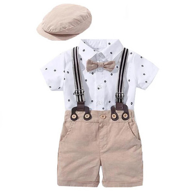 Salopetă pentru băieți Set de îmbrăcăminte Boutique Nou-născut Frumos Cadou de 1-a aniversare Salopetă imprimată Pălărie Set cu funde Tinute nuntă pentru copii