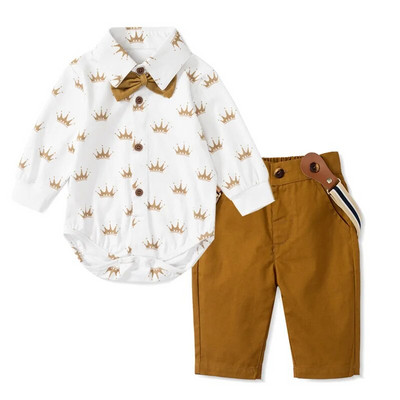 Salopetă pentru băieți Set de îmbrăcăminte Boutique Nou-născut Frumos Cadou de 1-a aniversare Salopetă imprimată Pălărie Set cu funde Tinute nuntă pentru copii