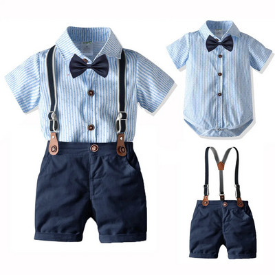 Salopetă pentru băieți Set de îmbrăcăminte Boutique Nou-născut Frumos Cadou de 1-a aniversare Salopetă imprimată Pălărie Set cu funde Tinute nuntă pentru copii