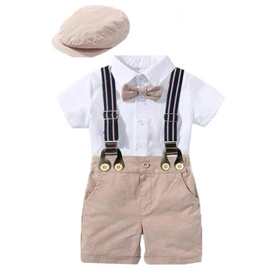 Salopetă pentru băieți Set de îmbrăcăminte Boutique Nou-născut Frumos Cadou de 1-a aniversare Salopetă imprimată Pălărie Set cu funde Tinute nuntă pentru copii