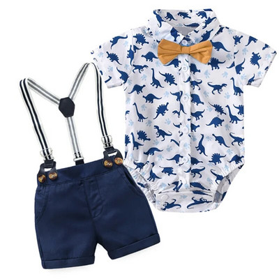 Salopetă pentru băieți Set de îmbrăcăminte Boutique Nou-născut Frumos Cadou de 1-a aniversare Salopetă imprimată Pălărie Set cu funde Tinute nuntă pentru copii