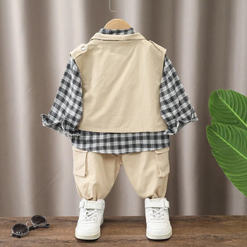 Βρεφικά ρούχα γιλέκο 9 έως 12 μηνών + καρό πουκάμισο + παντελόνι 3 τμχ Βρεφικά ρούχα για νήπια αγόρια Σετ Παιδική φόρμα Bebes