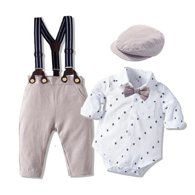 Бебешки комплект гащеризон за момче 2 3 години с панталони с шапка в джентълменски стил Детско облекло за малки деца 3 6 9 12 18 24 месеца