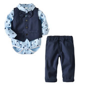 Mazuļu puikas uzvalks veste mazuļa zēnam Romper Sailboat Print Bikses tauriņš Bērnu ballīšu apģērbi Uzvalki 3 6 9 12 mēnešu jaundzimušo zēnu apģērbs