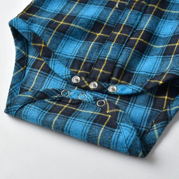 Βρεφικό παπιγιόν καρό πουκάμισο τζιν Ρούχα βαμβακερά ρόμπες Gentleman Bib Jeans Κοστούμι ρούχων 6 - 24 εκατ.