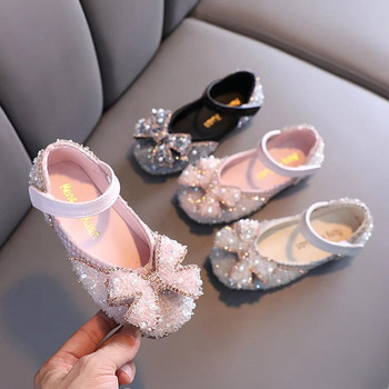 Обувки за момичета 2022 Нови есенни бебешки обувки Детски сандали Модна парти рокля на принцеса Танцова малка бляскава папийонка Перли Мека подметка