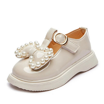 Обувки за момиче Пролетни кожени обувки за момичета с панделка, перли, мъниста, принцеса, сладки, сладки, меки, удобни детски равни обувки Детски обувки