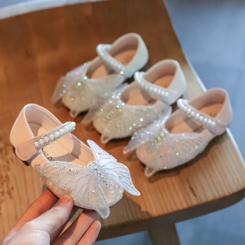 Обувки за момичета Butterfly 2023 Нова мода Есенни обувки за момичета Bling Princess Shoes String Bead Dance Shoes Child Anti-slip Flats D640