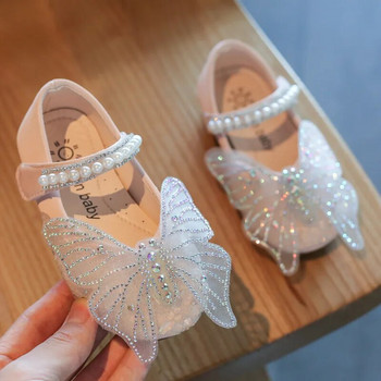 Κοριτσίστικα παπούτσια Butterfly 2023 Νέα μόδα Φθινοπωρινά για κορίτσια Bling Princess Παπούτσια χορδών με χάντρες Παιδικά αντιολισθητικά φλατ D640