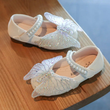 Обувки за момичета Butterfly 2023 Нова мода Есенни обувки за момичета Bling Princess Shoes String Bead Dance Shoes Child Anti-slip Flats D640