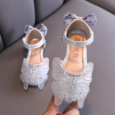 Tüdrukute liblikasjalatsid 2023 Uus mood Sügis Tüdrukute Bling Printsessikingad String Bead Tantsukingad Lastele Libisemisvastased Flats D640