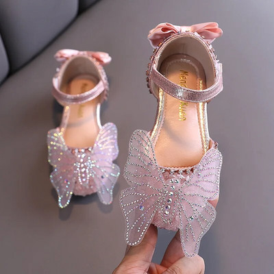 Tüdrukute liblikasjalatsid 2023 Uus mood Sügis Tüdrukute Bling Printsessikingad String Bead Tantsukingad Lastele Libisemisvastased Flats D640