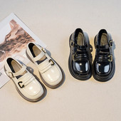 Meiteņu ādas apavi 2023. gada pavasarī un rudenī, jauni bērnu modes apavi, daudzpusīgi melni, vienkārši britu stila zēnu skolas apavi