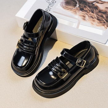 Кожени обувки за момичета 2023 г. Пролет и есен Нови детски модни мокасини Универсални черни прости училищни обувки за момчета в британски стил