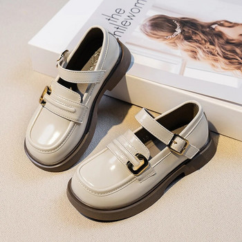 Кожени обувки за момичета 2023 г. Пролет и есен Нови детски модни мокасини Универсални черни прости училищни обувки за момчета в британски стил