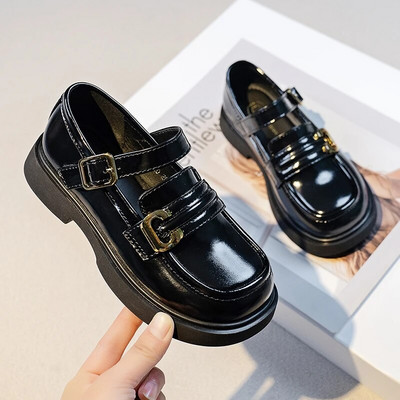 Meiteņu ādas apavi 2023. gada pavasarī un rudenī, jauni bērnu modes apavi, daudzpusīgi melni, vienkārši britu stila zēnu skolas apavi