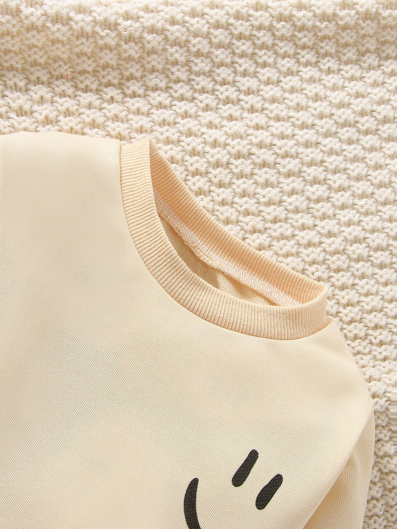 2-osaline sügis/talv beebipoiss, mood vaba aja veetmine vabas õhus sport beebitüdruk aprikoos, soe mugav armas naeratava näomustri komplekt