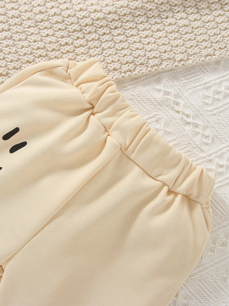 2-osaline sügis/talv beebipoiss, mood vaba aja veetmine vabas õhus sport beebitüdruk aprikoos, soe mugav armas naeratava näomustri komplekt