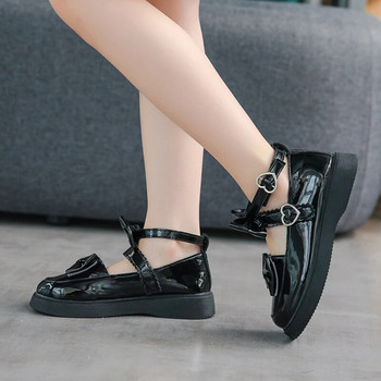 Παιδικά μαύρα δερμάτινα παπούτσια για κορίτσια Lolita για το σχολείο 2023 Love Glossy Flat Παιδικά Loafers για πάρτι γάμου Casual Κορεάτικο στυλ