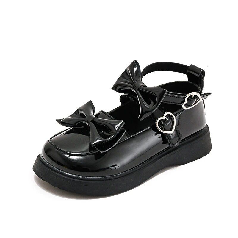 Bērnu melnas Lolitas meiteņu ādas apavi skolai 2023. g. mīlestība, glancēti, plakani bērnu klaipi ballītēm, kāzām ikdienišķā korejiešu stilā