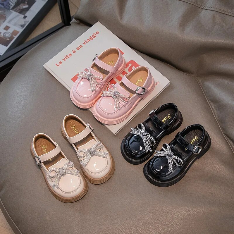 Meiteņu ādas apavi Modes Pērļu bantīte Mīksta Zole Bērniem Plakani Bērnu Princešu apavi Performance Single Shoes Student J16