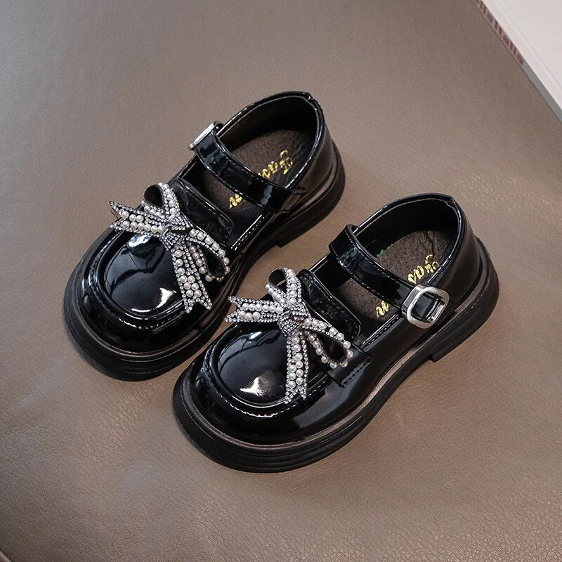 Meiteņu ādas apavi Modes Pērļu bantīte Mīksta Zole Bērniem Plakani Bērnu Princešu apavi Performance Single Shoes Student J16