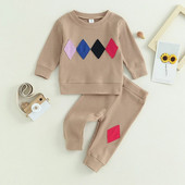 Copii bebelusi baieti fete tinute toamna iarna costum moda geometrie model decolteu cu maneca lunga hanorace pantaloni set de haine 2 buc
