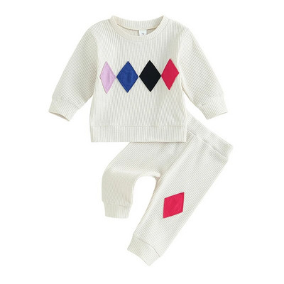 Copii bebelusi baieti fete tinute toamna iarna costum moda geometrie model decolteu cu maneca lunga hanorace pantaloni set de haine 2 buc
