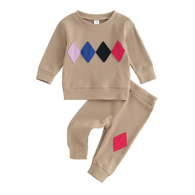 Copii bebelusi baieti fete tinute toamna iarna costum moda geometrie model decolteu cu maneca lunga hanorace pantaloni set de haine 2 buc