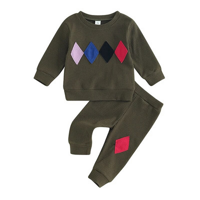 Copii bebelusi baieti fete tinute toamna iarna costum moda geometrie model decolteu cu maneca lunga hanorace pantaloni set de haine 2 buc