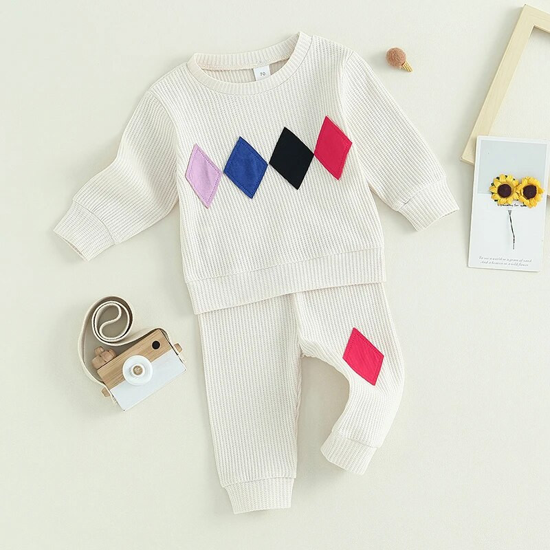 Lapsed Beebid Poisid Tüdrukud Sügistalvised Komplektid Ülikond Mood Geomeetria Muster Meeste Kaelus Pikad varrukad Pusad Püksid 2 tk riidekomplekt