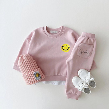 Korea Baby Boy Print Φούτερ Smile Παιδικά Σετ ρούχων Toddler Mock 2τμχ Φούτερ +Σετ παντελόνι Jogger Φόρμες για κοριτσάκι
