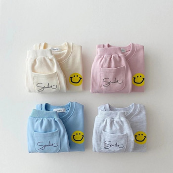 Korea Baby Boy Print Φούτερ Smile Παιδικά Σετ ρούχων Toddler Mock 2τμχ Φούτερ +Σετ παντελόνι Jogger Φόρμες για κοριτσάκι
