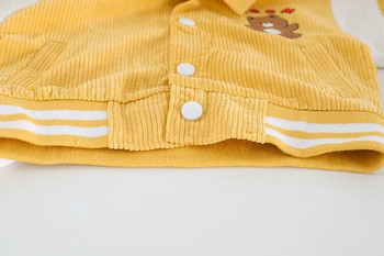 Пролетно и есенно бебешко карикатура на мечка Костюм с дълъг ръкав за момчета Жилетка с букви, сако, панталон от рипсено кадифе, ежедневно спортно облекло от две части