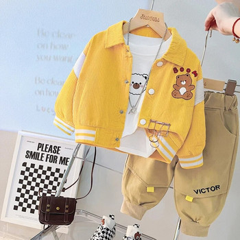 Ανοιξιάτικο και φθινόπωρο μωρό καρτούν αρκουδάκι μακρυμάνικο κοστούμι αγορίστικο γράμμα ζακέτα παντελόνι κοτλέ κοτλέ casual αθλητικά ρούχα