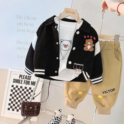 Pavasara un rudens bērnu multfilma lāča uzvalks ar garām piedurknēm zēnu burtu jaka jaka bikses velveta divdaļīgs ikdienas sporta apģērbs