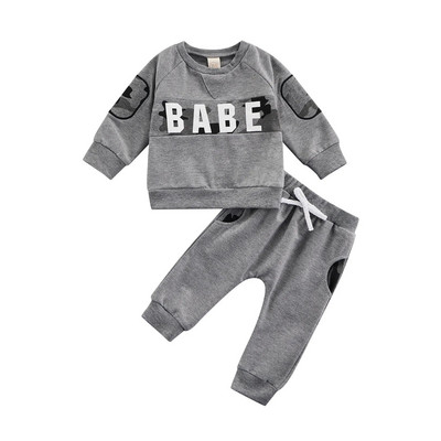 Citgeett rudens jaundzimušo zēnu ikdienas treniņtērpi, maskēšanās ar burtu apdruku, džemperi ar garām piedurknēm + kabatas bikses rudens drēbes