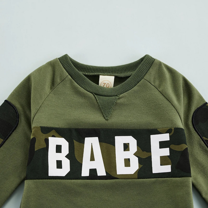 Citgeett rudens jaundzimušo zēnu ikdienas treniņtērpi, maskēšanās ar burtu apdruku, džemperi ar garām piedurknēm + kabatas bikses rudens drēbes