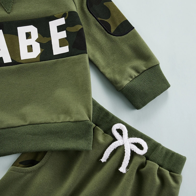 Citgeett rudens jaundzimušo zēnu ikdienas treniņtērpi, maskēšanās ar burtu apdruku, džemperi ar garām piedurknēm + kabatas bikses rudens drēbes