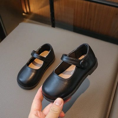 Melnas skolas meiteņu ādas apavi Jaunas vienkrāsainas rudens daudzpusīgas bērnu Mary Jane apavi Modes Neslīdoši bērnu princešu apavi