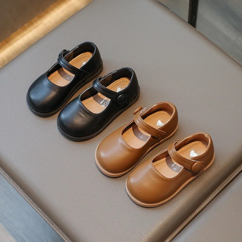 Melnas skolas meiteņu ādas apavi Jaunas vienkrāsainas rudens daudzpusīgas bērnu Mary Jane apavi Modes Neslīdoši bērnu princešu apavi