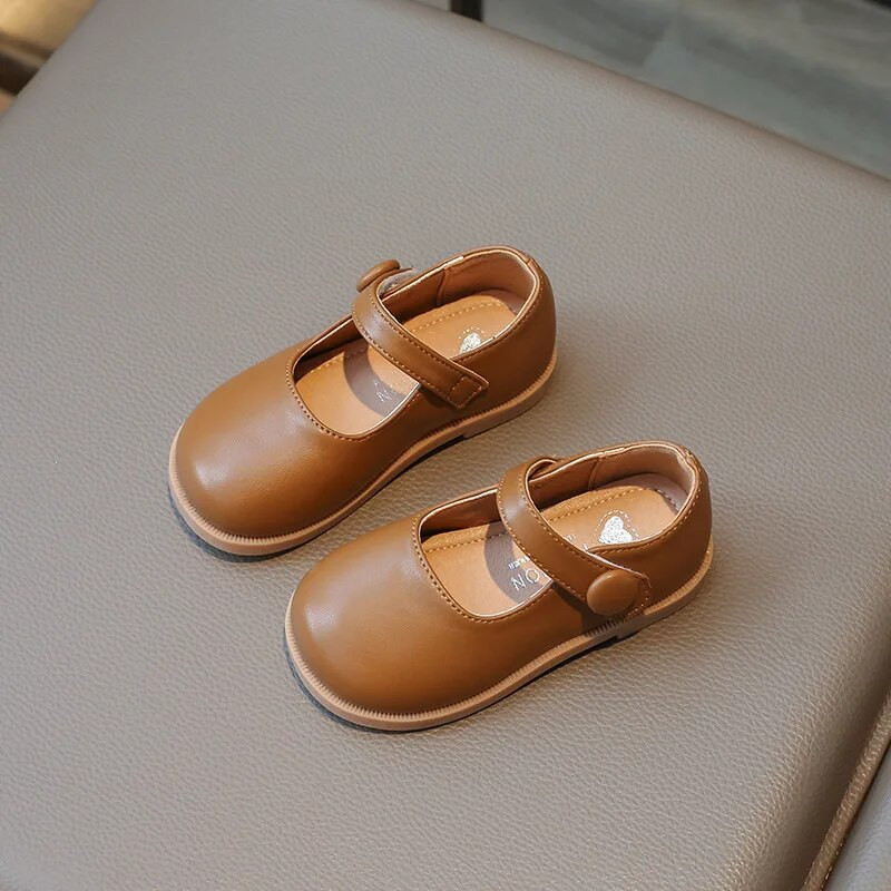 Melnas skolas meiteņu ādas apavi Jaunas vienkrāsainas rudens daudzpusīgas bērnu Mary Jane apavi Modes Neslīdoši bērnu princešu apavi