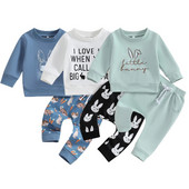 Maži vaikai Vaikai berniukai Mergaitėms Velykiniai drabužiai Apranga Triušio raidžių siuvinėjimas Ilgomis rankovėmis megztiniai Elastingos juosmens kišeninės kelnės