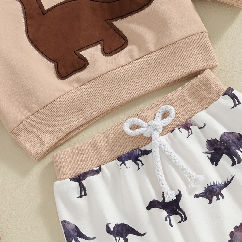 Mazu bērnu zēnu rudens apģērbi multfilmas dinozauru raksts ar garām piedurknēm ar apaļu apkakli Džemperi, elastīgi jostasvietas bikses, sporta apģērbi