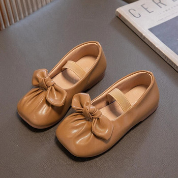 Бебешки кожени обувки за момичета 2023 Есенни удобни меки подметки Детски ежедневни обувки Модни обикновени обувки за принцеса с лък Размер 23-33