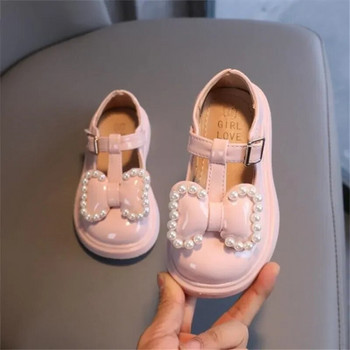 Сватбени обувки за момичета Кожена обувка с лък за момиче, дете, бяла парти обувка за принцеса