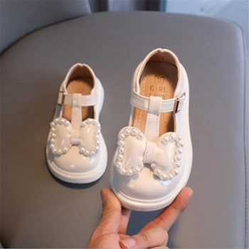 Γαμήλια παπούτσια για κορίτσια Φιόγκος Δερμάτινο παπούτσι για κορίτσι Παιδικό λευκό πάρτι Princess παπούτσι