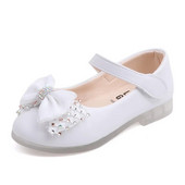 Pantofi albi pentru fete copii pantofi rochie de mireasă papion cu noduri cristal dulce pantofi copii din piele copii mici pantofi fete 22-31